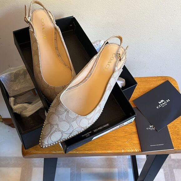 NEW WITH BOX COACH VAE SKIMMER JACQUARD SLINGBACK FLATS SIZE 10 - Picture 2 of 12